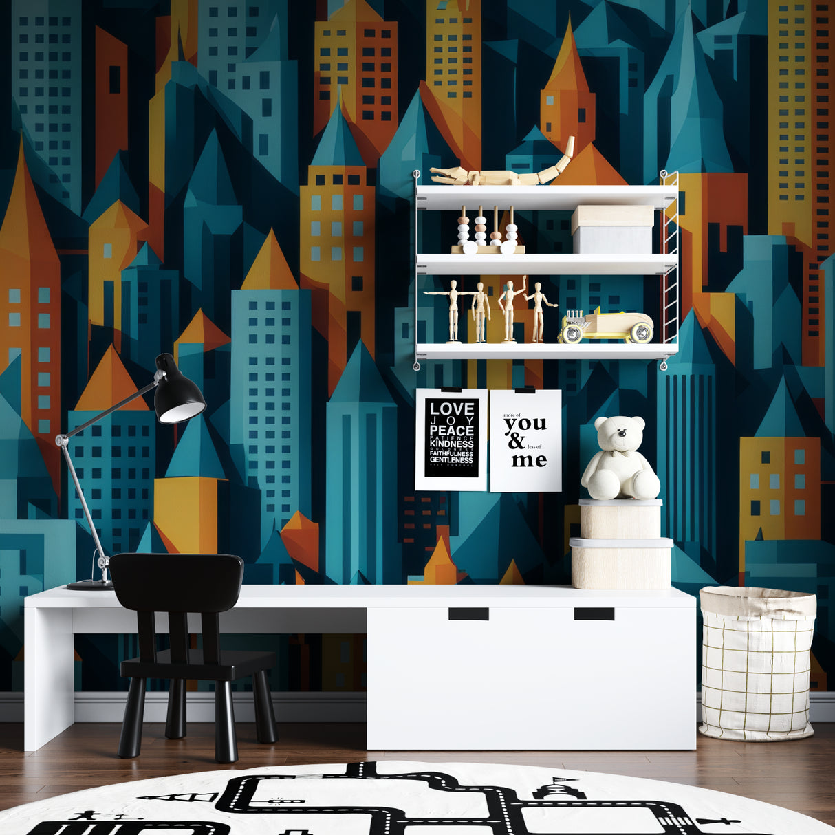 Sci-fi robot wall mural in modern entertainment room
