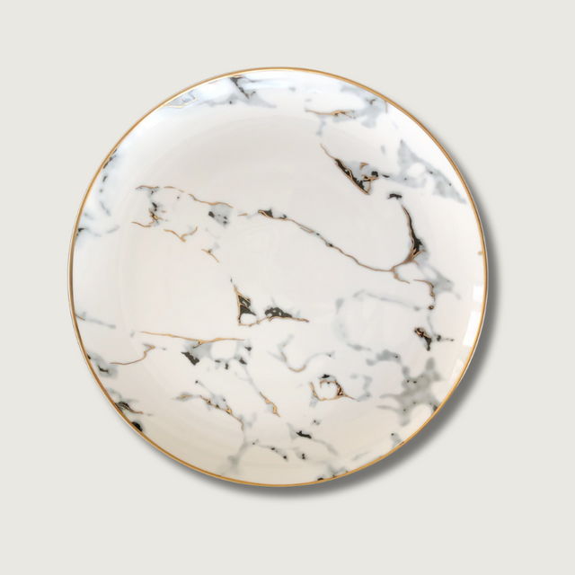 Marble Dining Plate  White Stone Gold Rim Design - Product showcase