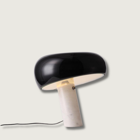 Modern Marble Table Lamp  Carrara Base Black Dome Shade - Product showcase