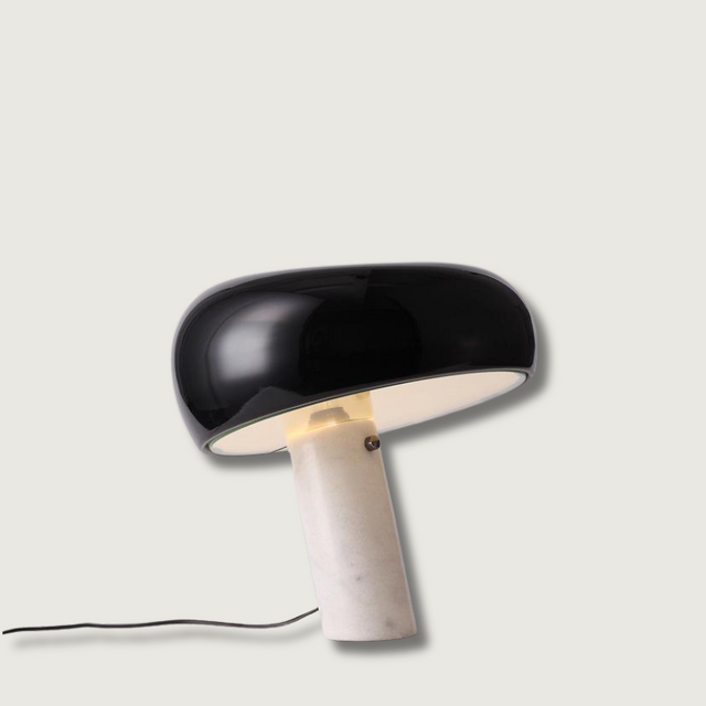 Modern Marble Table Lamp  Carrara Base Black Dome Shade - Product showcase