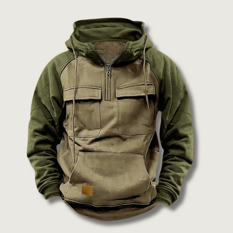 Color Block Outdoor Hoodie  Quarter Zip Cotton Blend Design - Product showcase
