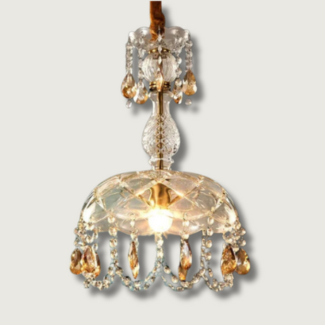 Crystal Pendant Chandelier  Amber Drop Glass Design - Product showcase