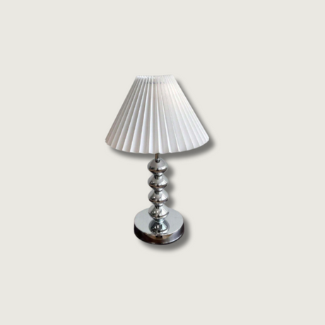 Chrome Table Lamp  Pleated Shade Stacked Sphere Base - Product showcase