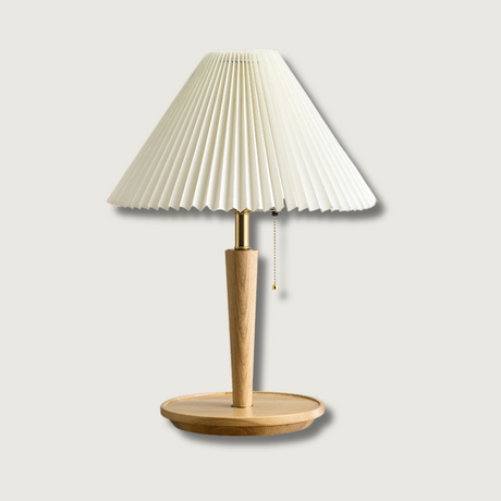 Scandinavian Table Lamp  Pleated Shade With Oak Base - Product showcase