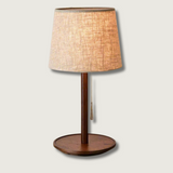 Mid Century Table Lamp  Walnut Wood Base with Linen Shade - Product showcase