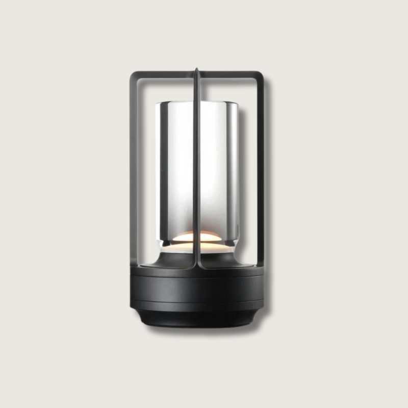 Modern Industrial Table Lamp  Glass Cylinder Metal Frame Design - Product showcase