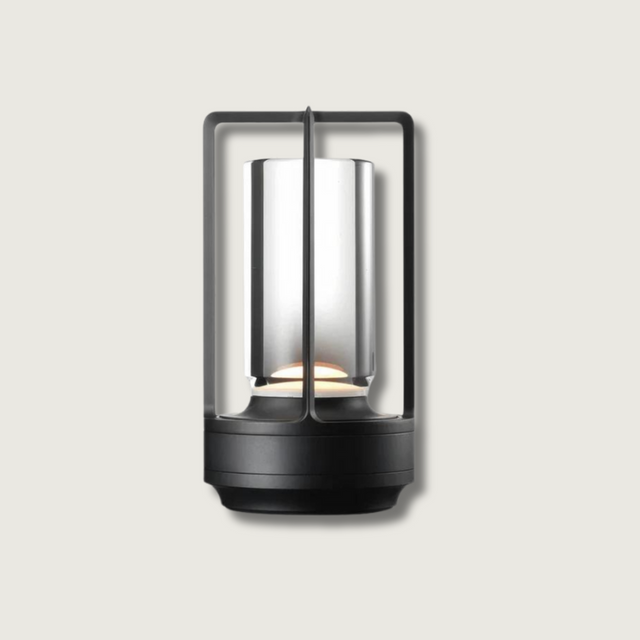 Modern Industrial Table Lamp  Glass Cylinder Metal Frame Design - Product showcase