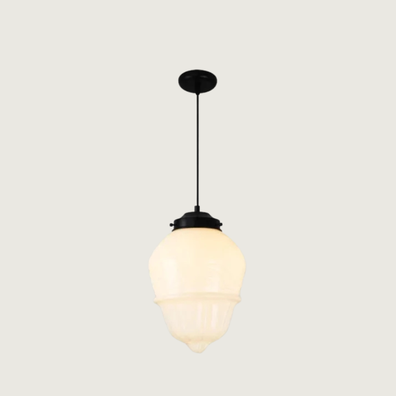 Vintage Pendant Light  Geometric Milk Glass Shade - Product showcase