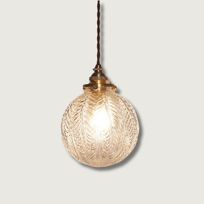 Glass Pendant Light  Vintage Feather Pattern Sphere - Product showcase