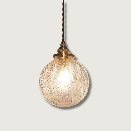 Glass Pendant Light  Vintage Feather Pattern Sphere - Product showcase