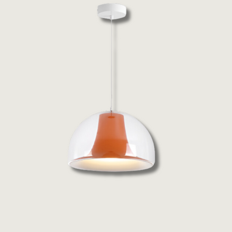 Modern Dome Pendant Light  White Glass With Orange Accent - Product showcase