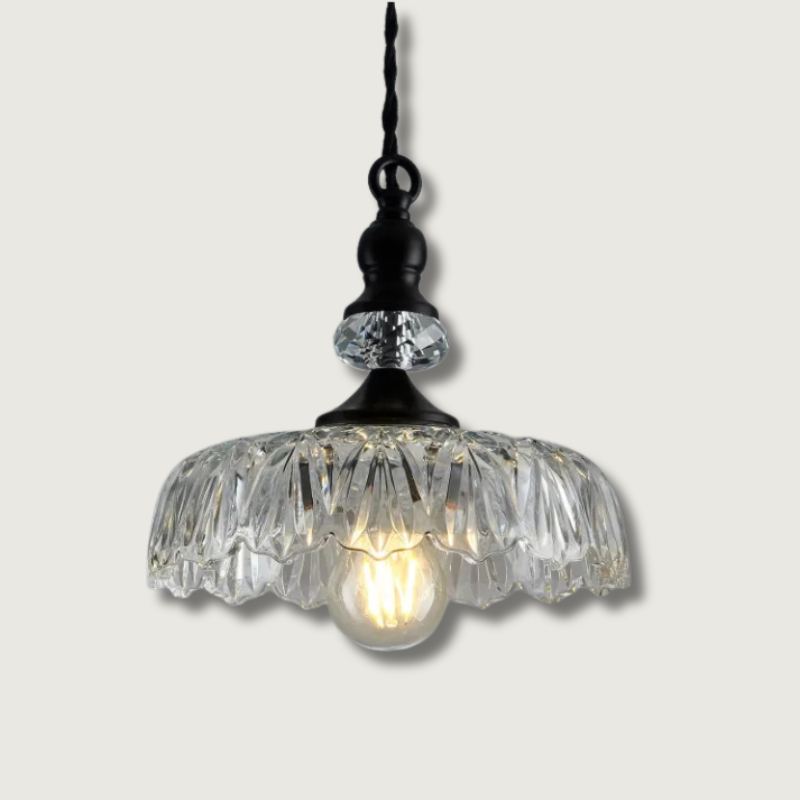 Crystal Glass Pendant Light  Vintage Fluted Shade Design - Product showcase