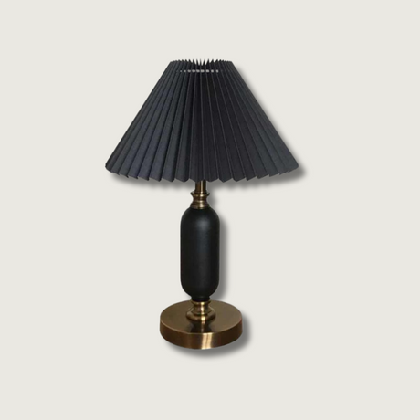 Industrial Table Lamp  Black Metal Base With Pleated Shade - Product showcase