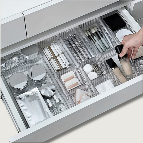 Drawer Organizer Set  Clear Acrylic Vanity Storage System - Product showcase
