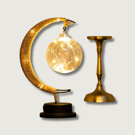 Crescent Moon Table Lamp  Glass Globe LED Display - Product showcase