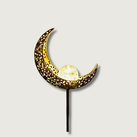 Solar Garden Moon Light  Crescent Metal Lantern with Glass Globe - Product showcase