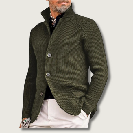 Ribbed Knit Cardigan  Olive Green Military Style - Product showcase