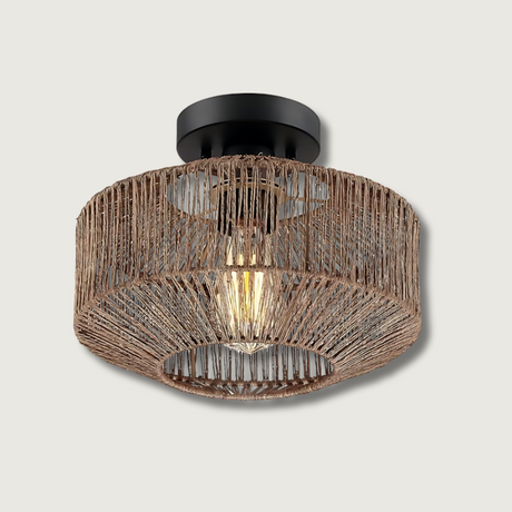 Rattan Ceiling Light  Natural Woven Drum Shade - Product showcase