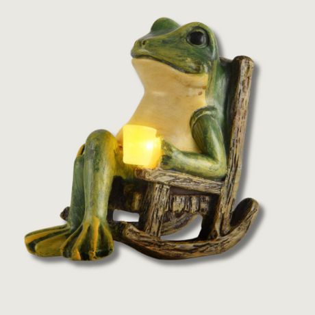 Solar Garden Frog Light  Hand-Painted Rocking Chair Design - Product showcase