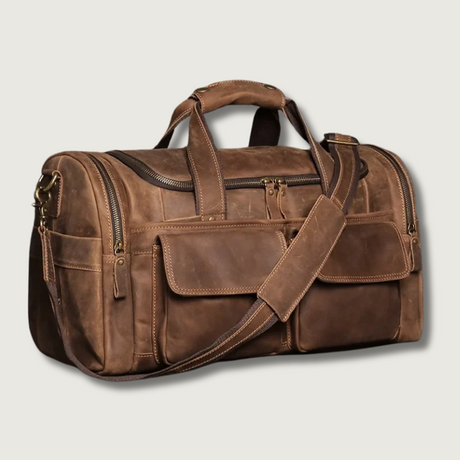 Vintage Leather Duffle Bag  Premium Brown Weekend Travel Bag - Product showcase