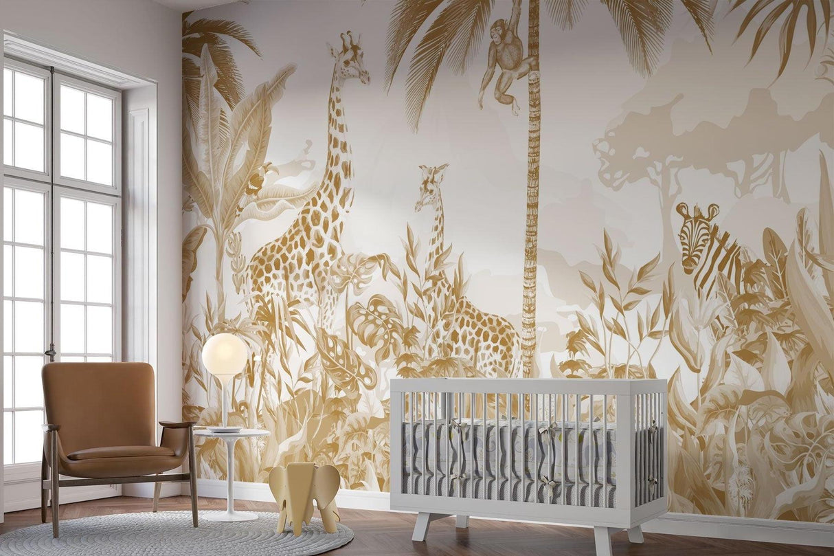 Papier Peint Mural Safari | Design Animaux de la Jungle Dorée