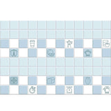 Kitchen Mural Wallpaper | Blue and White Checkered Pattern with Icons