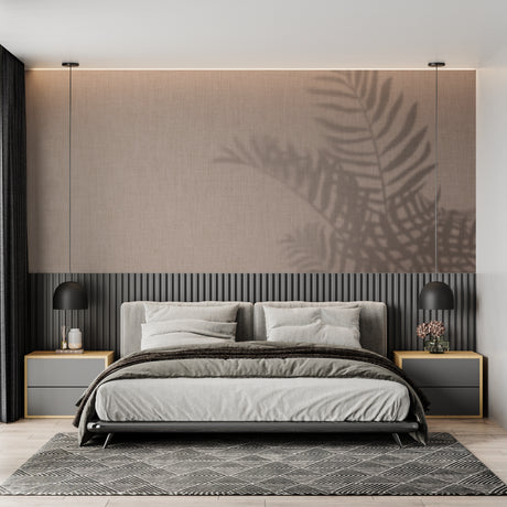 Beige Palm Shadow Mural creating a peaceful atmosphere in a modern living room with natural light