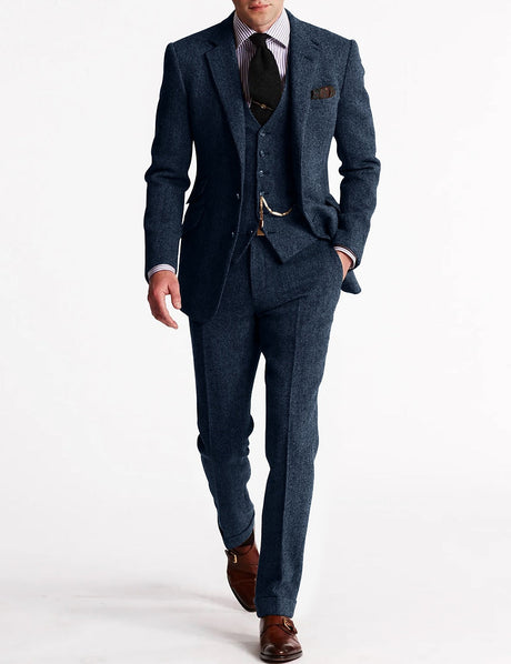 Classic Tweed Three Piece Suit  Brown Herringbone Wool Blend - Product detail 13
