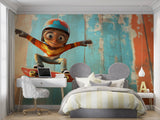 Skateboarding wall mural bringing energy to living room space