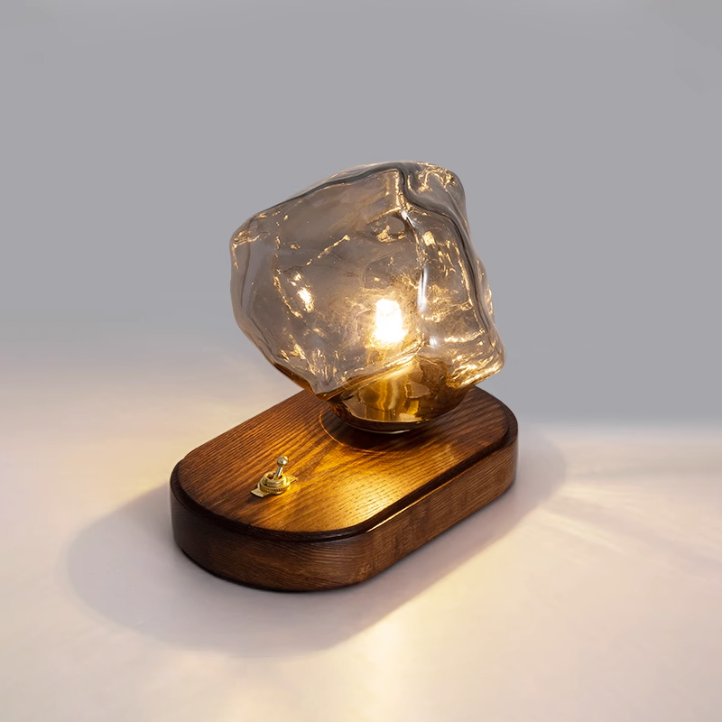 Modern Glass Table Lamp  Ice Crystal Design with Wood Base - Product detail 17