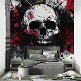 Gothic skull art mural making statement in urban style living room