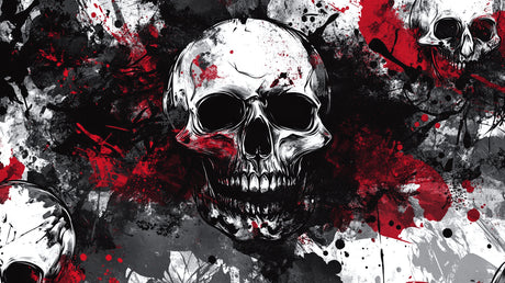 Gothic skull wallpaper design file showing detailed red splatter pattern on black background