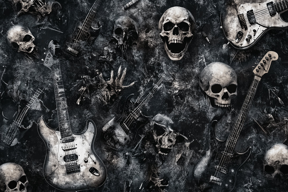 Design file of skull and electric guitar pattern with detailed gothic artwork