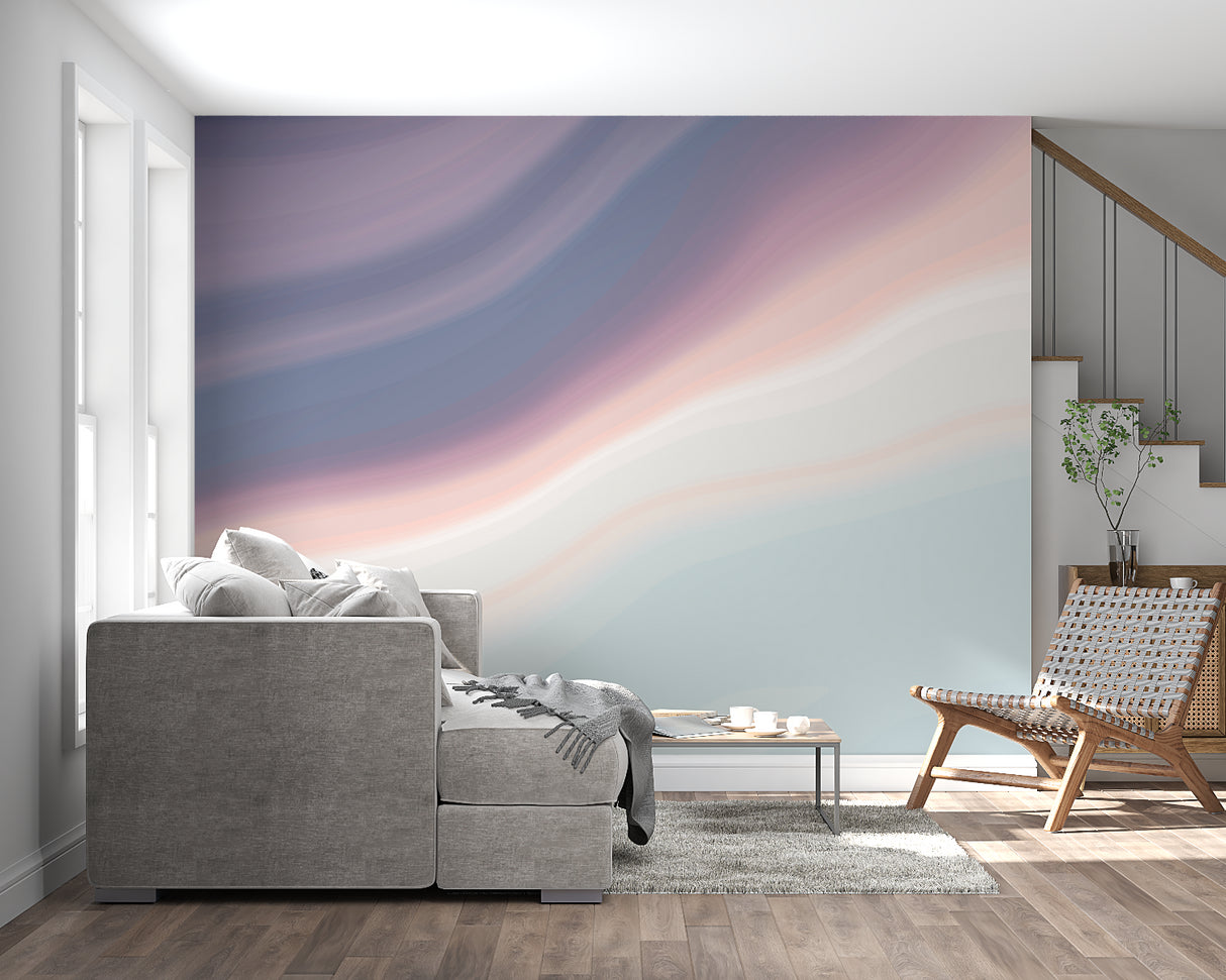 Abstract pastel wallpaper bringing serenity to master bedroom