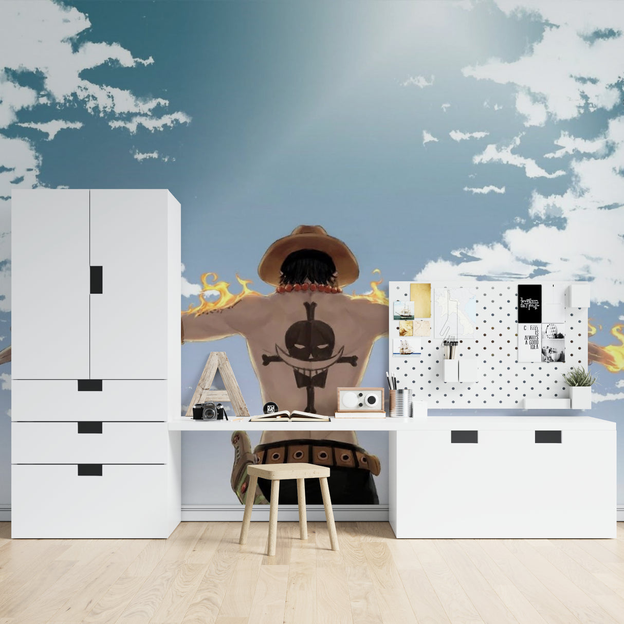 Anime wall mural bringing character to stylish living room space