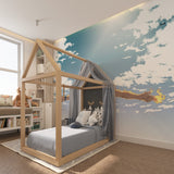 Japanese anime wallpaper design showcased in modern home office setting