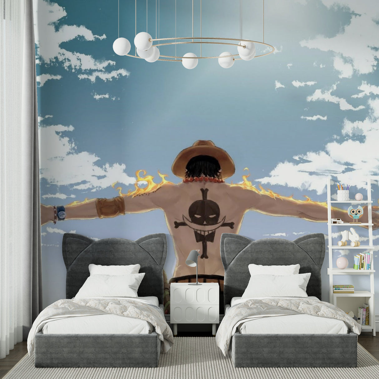 Anime style mural creating impact in contemporary bedroom design