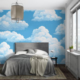 Cloud wall mural brightening up home office space