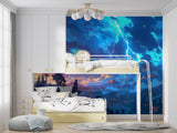 Lightning Storm Mural adding character to dining room with contemporary furniture