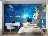 Sky wallpaper bringing light to home office space