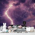 Purple Lightning Storm Wallpaper in modern living room with ambient lighting highlighting the dramatic sky effect