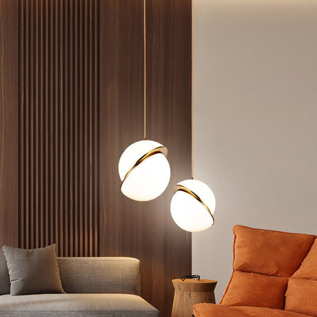 Modern Pendant Light  Spherical White Globe Design - Detailed view