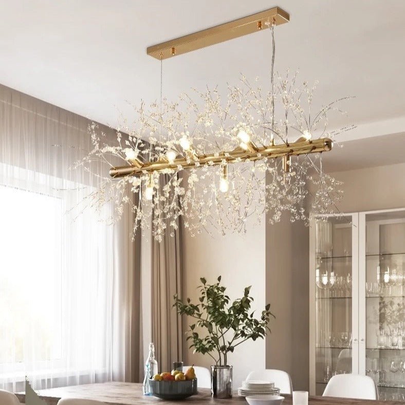 Crystal Snowflake Chandelier  Gold Linear Suspension Light - Detailed view