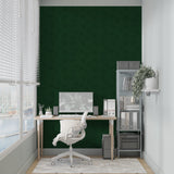 Green social media wallpaper in a teen study room with modern furniture