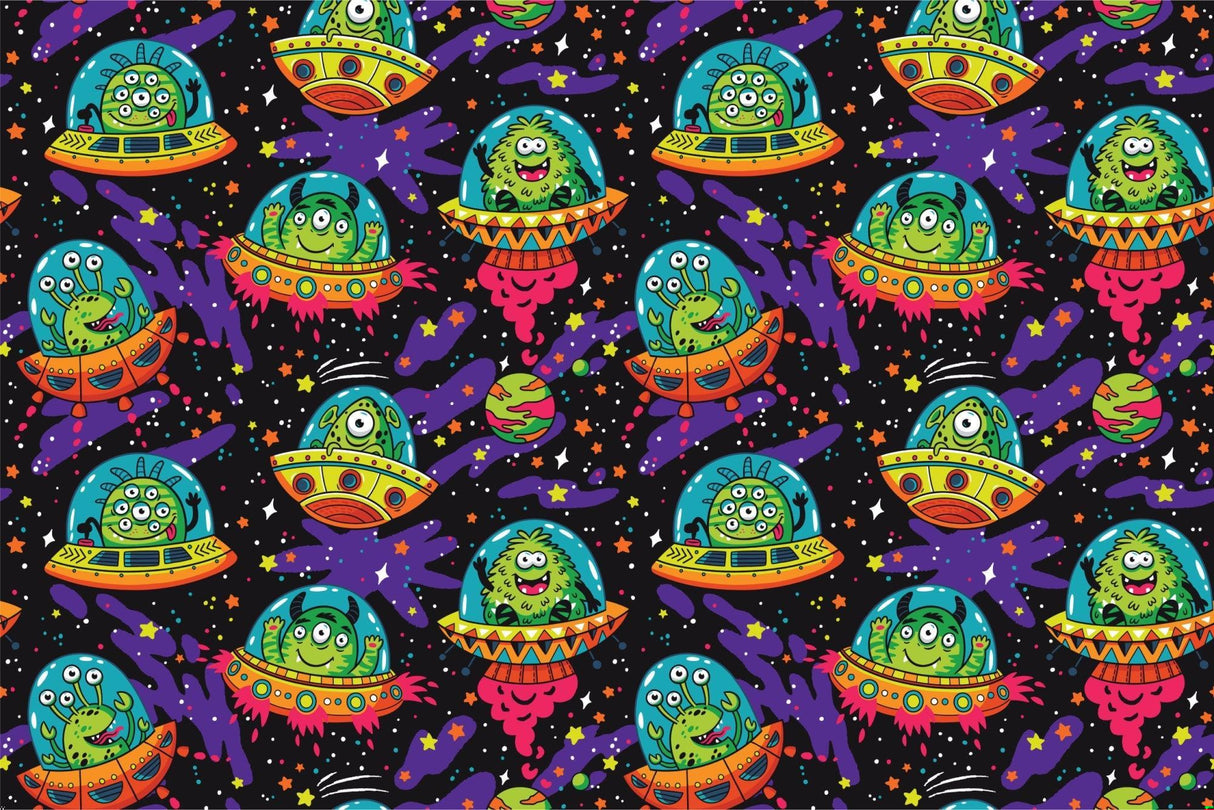 Space aliens wallpaper design file showing detailed UFO pattern and galaxy background