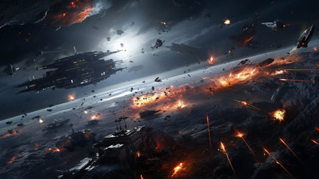 Space battle wallpaper design file showing detailed spacecraft and cosmic effects