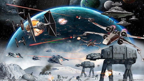 Space battle wallpaper design file showing detailed galactic combat scene with dramatic planet backdrop