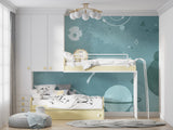 Galaxy mural installation in reading nook demonstrating the calming blue tones
