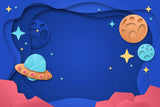 Design file showing detailed 3D galaxy pattern with floating planets and golden stars