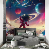 Galaxy wallpaper with astronaut design making statement in modern home office